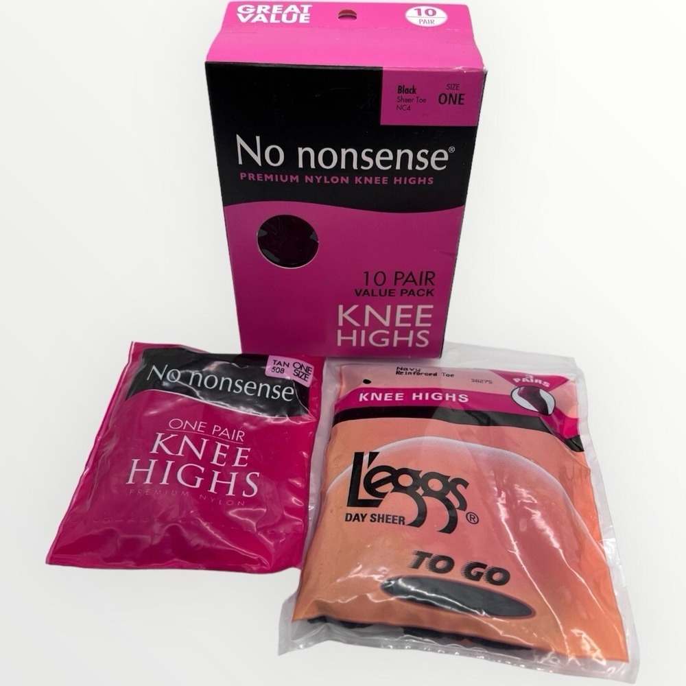 Mixed‎ Lot of  Knee High Stockings -  No Nonsense & 1 L'eggs Black Tan Navy